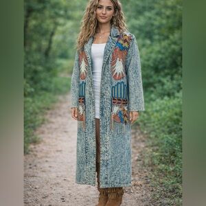 Sundance Vintage 80s Native Hand Painted Unique Rare Acid Wash Denim Jean Jacket